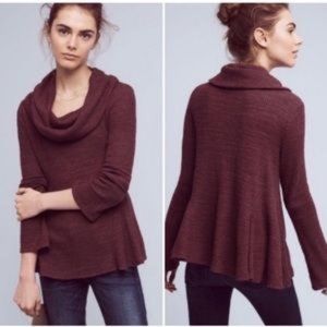 Anthropologie Postage Stamp Peplum Waffle Knit Small Cowl Neck Thermal Shirt